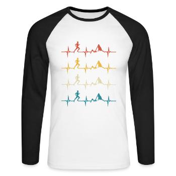 Trail running retro heartbeat jogging mountain run - T-shirt baseball manches longues Homme - blanc/noir - Devant - Nik (191cm)