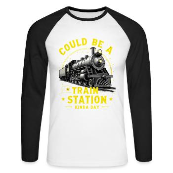Journée de la gare à vapeur - T-shirt baseball manches longues Homme - blanc/noir - Devant - Nik (191cm)