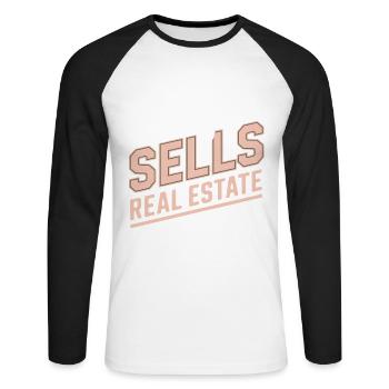Cette fille vend de l’immobilier - T-shirt baseball manches longues Homme - blanc/noir - Devant - Nik (191cm)