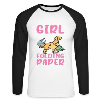 Girl Loves Origami Paper Art - Unisex Long Sleeve Baseball T-Shirt - white/black - Front - Nik (191cm)