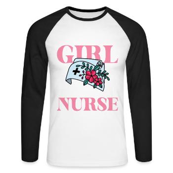 Nur eine Frau, die Krankenschwester liebt - Unisex Baseballshirt langarm - Weiß/Schwarz - Vorne - Nik (191cm)