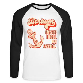 Île de Borkum BORKUM MEILLEURE ÎLE DE L’OCÉAN Drôle - T-shirt baseball manches longues Homme - blanc/noir - Devant - Nik (191cm)