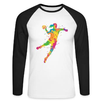 Handball Frauen bunt Handballspieler Handballerin - Unisex Baseballshirt langarm - Weiß/Schwarz - Vorne - Nik (191cm)
