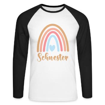 Schwester - Unisex Baseballshirt langarm - Weiß/Schwarz - Vorne - Nik (191cm)