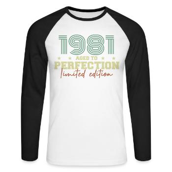 1981 - Unisex Baseballshirt langarm - Weiß/Schwarz - Vorne - Nik (191cm)