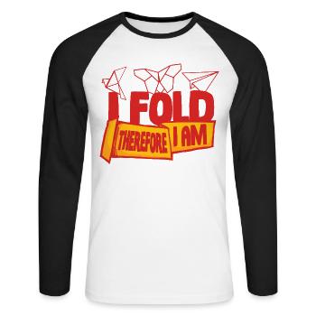 Origami I Fold Therefore I Am - Unisex Long Sleeve Baseball T-Shirt - white/black - Front - Nik (191cm)
