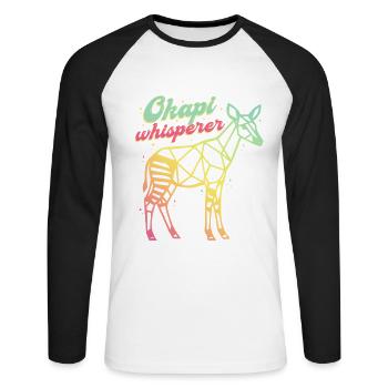 Okapi Whisperer - Unisex Baseballshirt langarm - Weiß/Schwarz - Vorne - Nik (191cm)