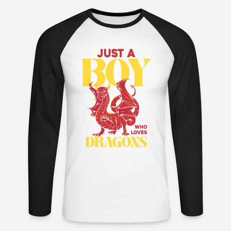 Nur ein Junge liebt Drachen - Unisex Baseballshirt langarm - Weiß/Schwarz
