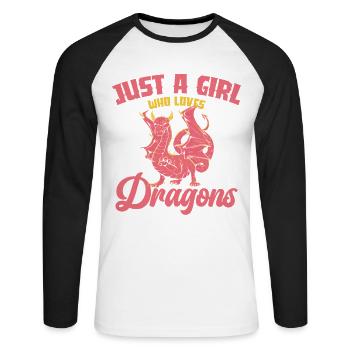 Une seule fille aime les dragons - T-shirt baseball manches longues Homme - blanc/noir - Devant - Nik (191cm)