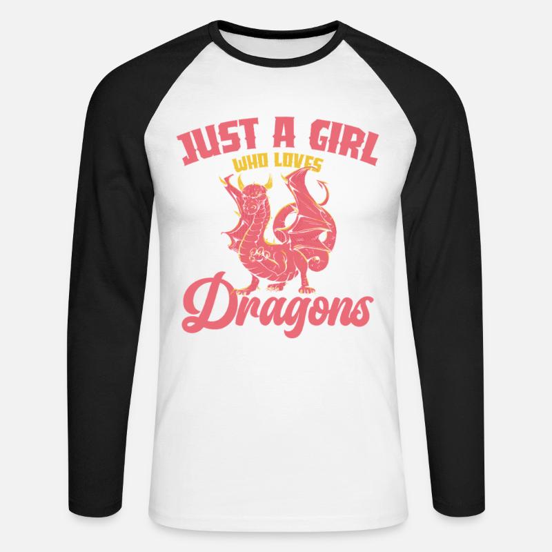 Nur ein Mädchen liebt Drachen - Unisex Baseballshirt langarm - Weiß/Schwarz