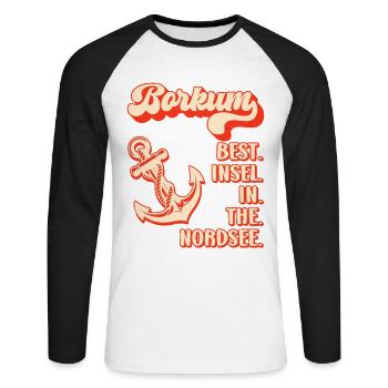 Mer du Nord BORKUM MEILLEURE ÎLE DE MER DU NORD Drôle - T-shirt baseball manches longues Homme - blanc/noir - Devant - Nik (191cm)