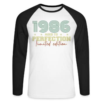 1986 - Unisex Long Sleeve Baseball T-Shirt - white/black - Front - Nik (191cm)