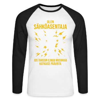 Elektriker, ich bin Elektriker - Unisex Baseballshirt langarm - Weiß/Schwarz - Vorne - Nik (191cm)