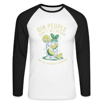 Gin People Dont Get Drunk Botanicaly Inspired - Unisex Baseballshirt langarm - Weiß/Schwarz - Vorne - Nik (191cm)