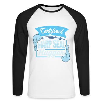 Sattelrobbe Robben Certified Harp Seal Hugger - Unisex Baseballshirt langarm - Weiß/Schwarz - Vorne - Nik (191cm)