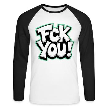 FCK YOU lettering provocative statement - Unisex Long Sleeve Baseball T-Shirt - white/black - Front - Nik (191cm)