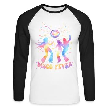 DISCO FEVER Party Aquarelle dansante des années 70 - T-shirt baseball manches longues Homme - blanc/noir - Devant - Nik (191cm)