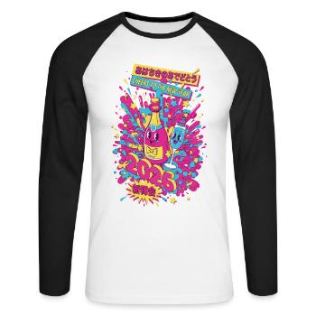 Santé au design de célébration du Nouvel An 2026 - T-shirt baseball manches longues Homme - blanc/noir - Devant - Nik (191cm)