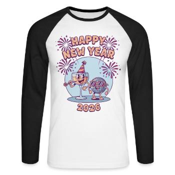 Bonne Année 2026 Célébration des feux d’artifice - T-shirt baseball manches longues Homme - blanc/noir - Devant - Nik (191cm)