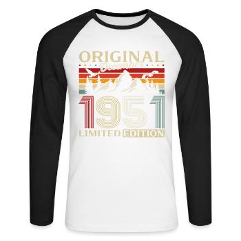 74th Birthday Original December Born 1951 - Unisex Long Sleeve Baseball T-Shirt - white/black - Front - Nik (191cm)