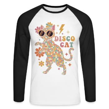 Techno Disco Cat Disco Ball Party Funny - Unisex Long Sleeve Baseball T-Shirt - white/black - Front - Nik (191cm)