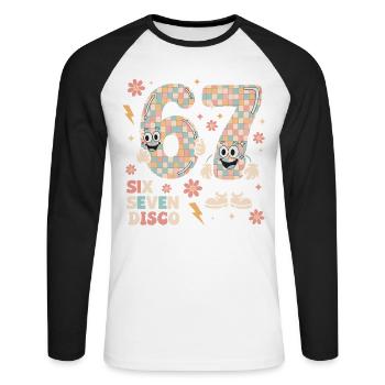 Lustige Disco Ball Retro Party Geschenk Six Seven - Unisex Baseballshirt langarm - Weiß/Schwarz - Vorne - Nik (191cm)