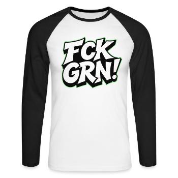 FCK GRN Statement Schriftzug - Unisex Baseballshirt langarm - Weiß/Schwarz - Vorne - Nik (191cm)