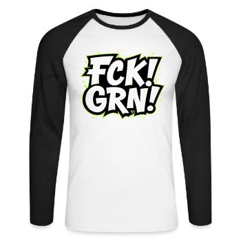 FCK GRN Statement Schriftzug - Unisex Baseballshirt langarm - Weiß/Schwarz - Vorne - Nik (191cm)