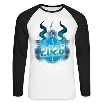Silvester-Feuerwerksfeier 2026 - Unisex Baseballshirt langarm - Weiß/Schwarz - Vorne - Nik (191cm)
