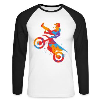 Moto Cross Moto Colorée Moto Dirt Moto Motocross Kids - T-shirt baseball manches longues Homme - blanc/noir - Devant - Nik (191cm)