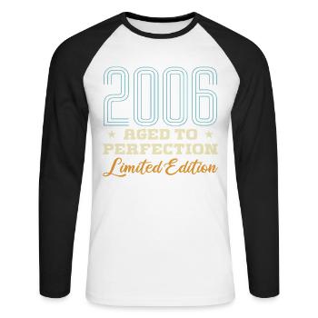 2006 20. Jubiläumsgeschenk 20 Jahre Vintage 20 Jahre - Unisex Baseballshirt langarm - Weiß/Schwarz - Vorne - Nik (191cm)