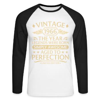 60e anniversaire Millésime Année 1966 Naissance - T-shirt baseball manches longues Homme - blanc/noir - Devant - Nik (191cm)