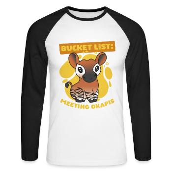 Okapi Tier Bucket List Meeting Okapis - Unisex Long Sleeve Baseball T-Shirt - white/black - Front - Nik (191cm)
