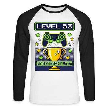 1973 Level 53 Unlocked Gamer Birthday Vintage - Unisex Long Sleeve Baseball T-Shirt - white/black - Front - Nik (191cm)