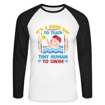 Swimming Instructor Teaching Tiny Humans To Swim - Unisex Long Sleeve Baseball T-Shirt - white/black - Front - Nik (191cm)
