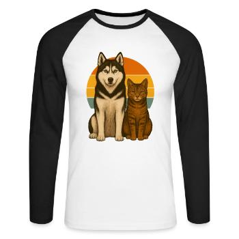 Husky und Katze - Unisex Baseballshirt langarm - Weiß/Schwarz - Vorne - Nik (191cm)