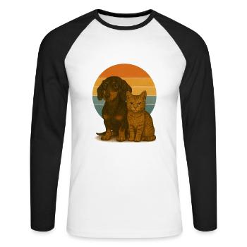 Dackel und Katze - Unisex Baseballshirt langarm - Weiß/Schwarz - Vorne - Nik (191cm)