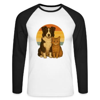 Border Collie und Katze - Unisex Baseballshirt langarm - Weiß/Schwarz - Vorne - Nik (191cm)