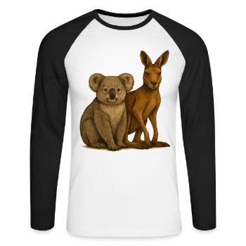 Koala und Känguru - Unisex Baseballshirt langarm - Weiß/Schwarz - Vorne - Nik (191cm)