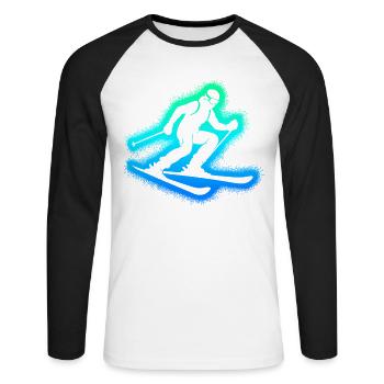 Skifahren Skifahrer Kinder Herren Jungen Ski - Unisex Baseballshirt langarm - Weiß/Schwarz - Vorne - Nik (191cm)