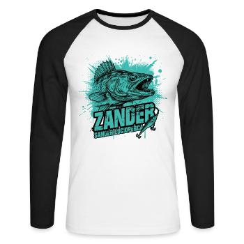 Zander Angler : Le chasseur de prédateurs - T-shirt baseball manches longues Homme - blanc/noir - Devant - Nik (191cm)