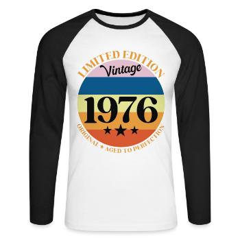 1976 Vintage Birthday Gift 76 - Unisex Long Sleeve Baseball T-Shirt - white/black - Front - Nik (191cm)