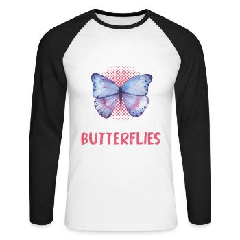 Une seule fille aime les papillons - T-shirt baseball manches longues Homme - blanc/noir - Devant - Nik (191cm)