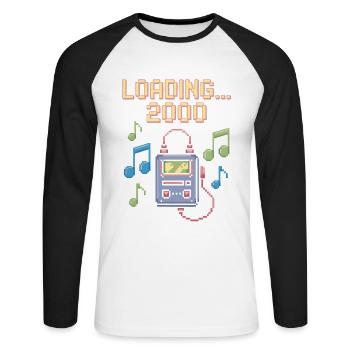 Retro Pixel Design – Loading 2000 - Unisex Baseballshirt langarm - Weiß/Schwarz - Vorne - Nik (191cm)