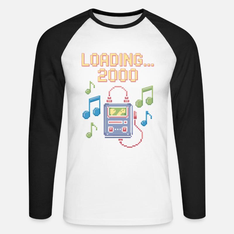 Retro Pixel Design – Loading 2000 - Unisex Long Sleeve Baseball T-Shirt - white/black