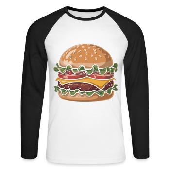 Frischer Burger Genuss - Unisex Baseballshirt langarm - Weiß/Schwarz - Vorne - Nik (191cm)
