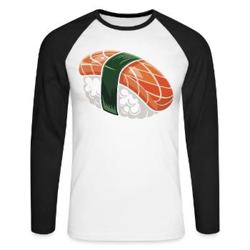Nigiri Sushi mit Grüner Band - Unisex Baseballshirt langarm - Weiß/Schwarz - Vorne - Nik (191cm)