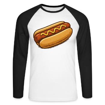 Hotdog Cartoon Illustration - Unisex Baseballshirt langarm - Weiß/Schwarz - Vorne - Nik (191cm)