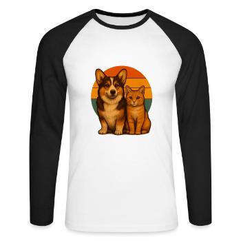 Corgi und Katze - Unisex Baseballshirt langarm - Weiß/Schwarz - Vorne - Nik (191cm)