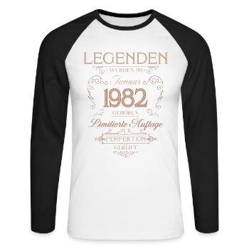 Légende du 44e anniversaire Millésime de janvier 1982 - T-shirt baseball manches longues Homme - blanc/noir - Devant - Nik (191cm)